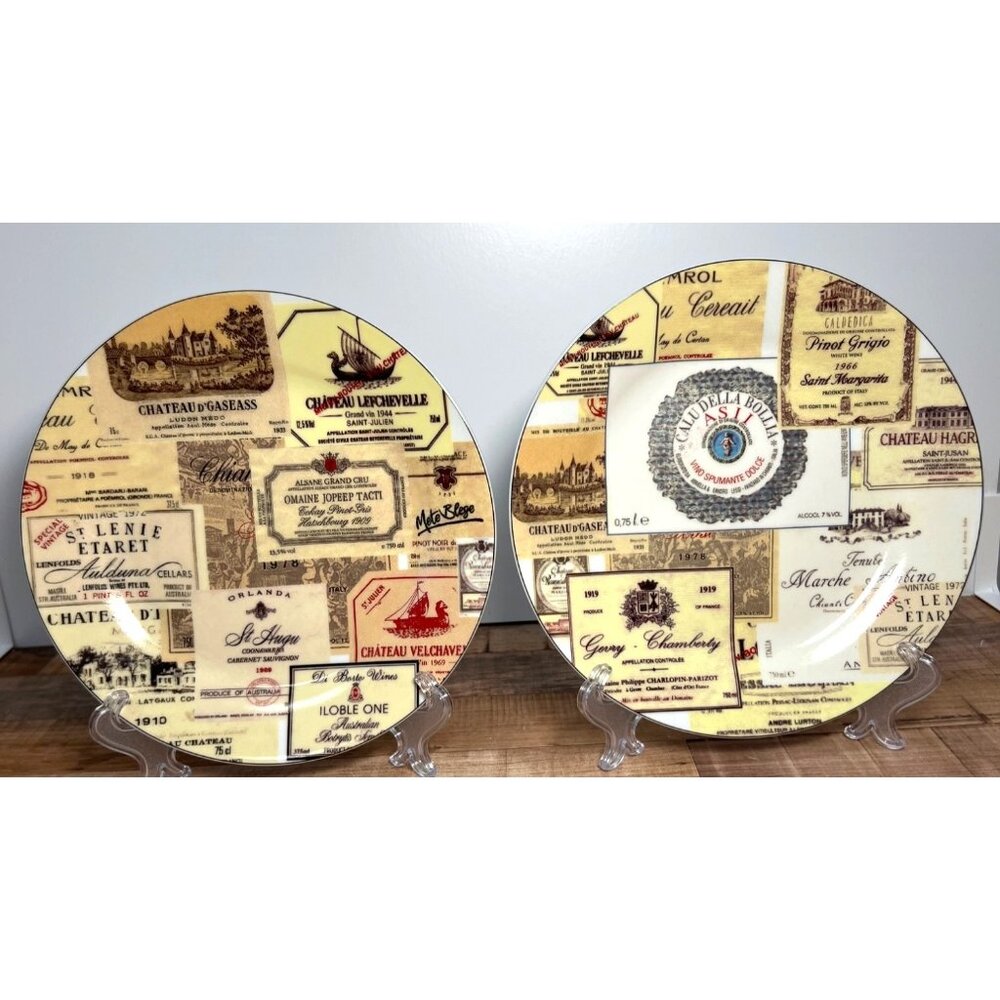 Vintage I. Godinger & Co. Wine Label Design Ceramic Plates Set Of 2
